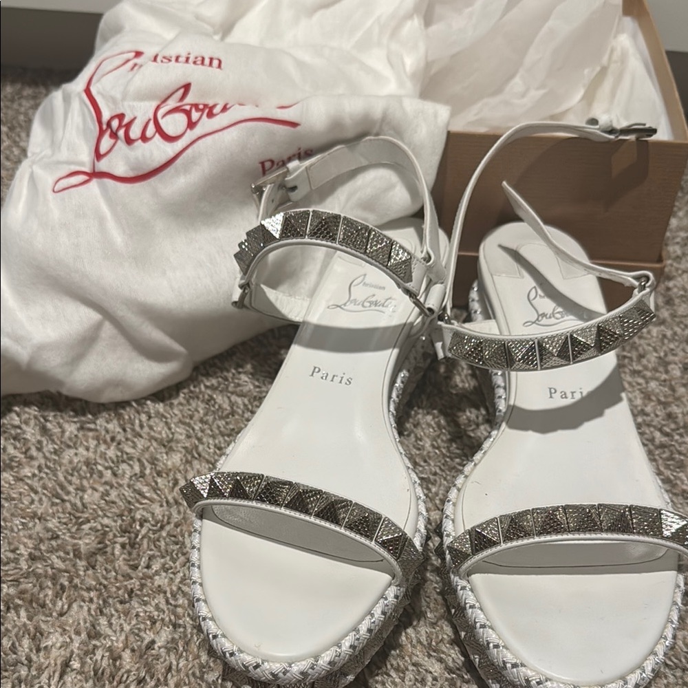 Christian Louboutin White Sandals with Studded Straps